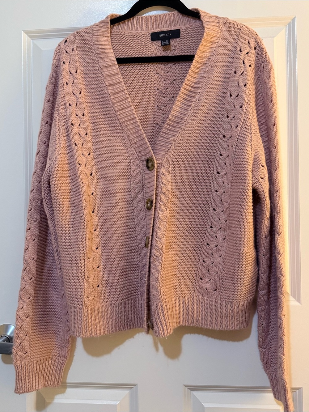 Forever 21 Cottage Balletcore Cozy Knit Dust Pink Button Up Cardigan Oversized